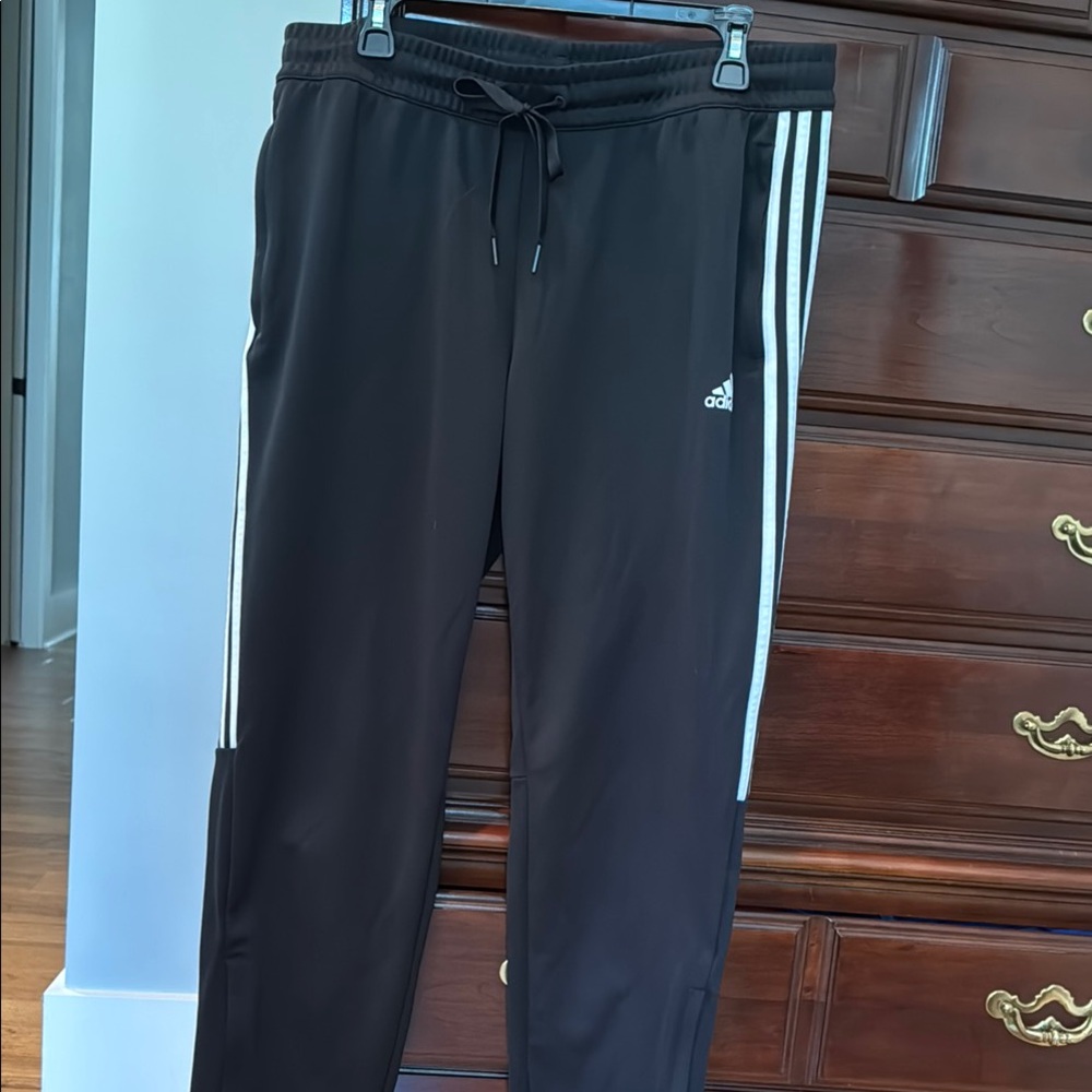 Adidas Black Track Pants with White Stripes